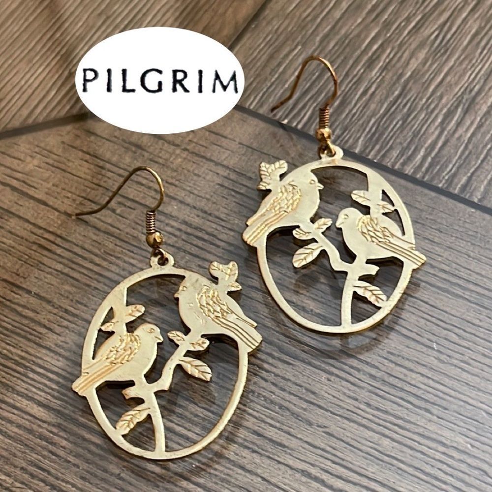 Vintage Pilgrim Oval Gold-tone Bird Earrings